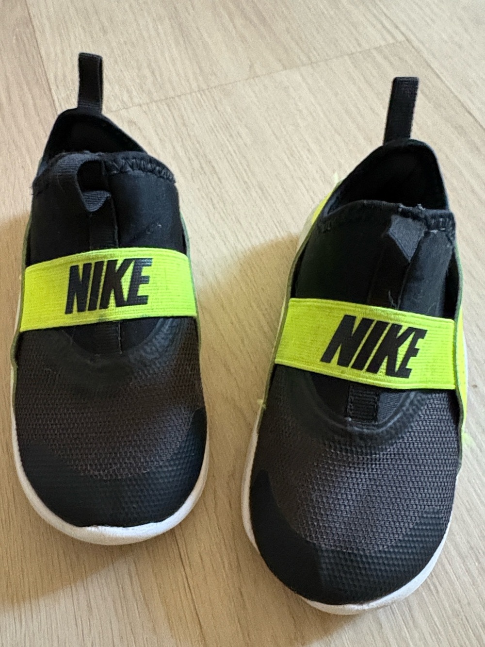 Nike Kids Black Slip-On Sneakers with Neon Yellow Strap